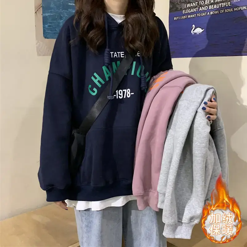 Fleece Lined Hoodie Women 2025 Letter Print - Image 4