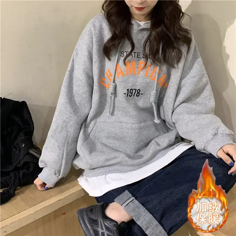 Fleece Lined Hoodie Women 2025 Letter Print - Image 7
