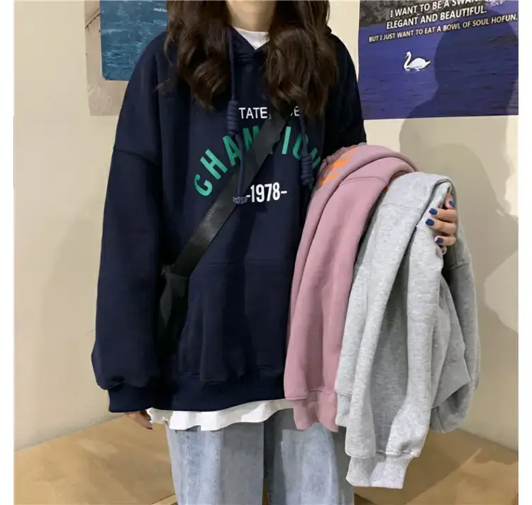 帮手描述图:连帽卫衣女2020秋季新款韩版字母印花薄款学生百
