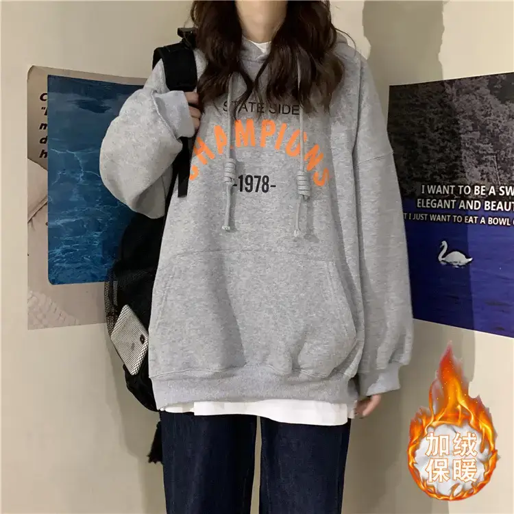 Fleece Lined Hoodie Women 2025 Letter Print - Image 2