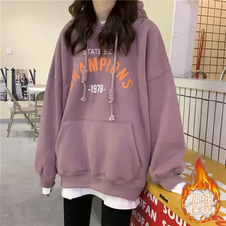Fleece Lined Hoodie Women 2025 Letter Print - Image 3