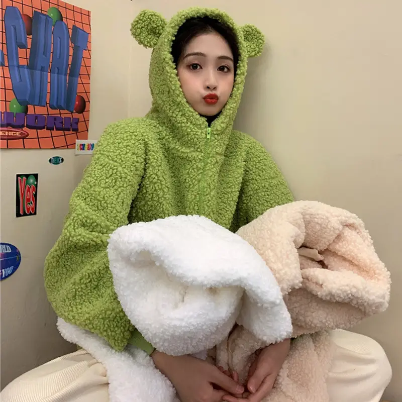 White Bear Ears Japanese Ins Loose Winter Coat