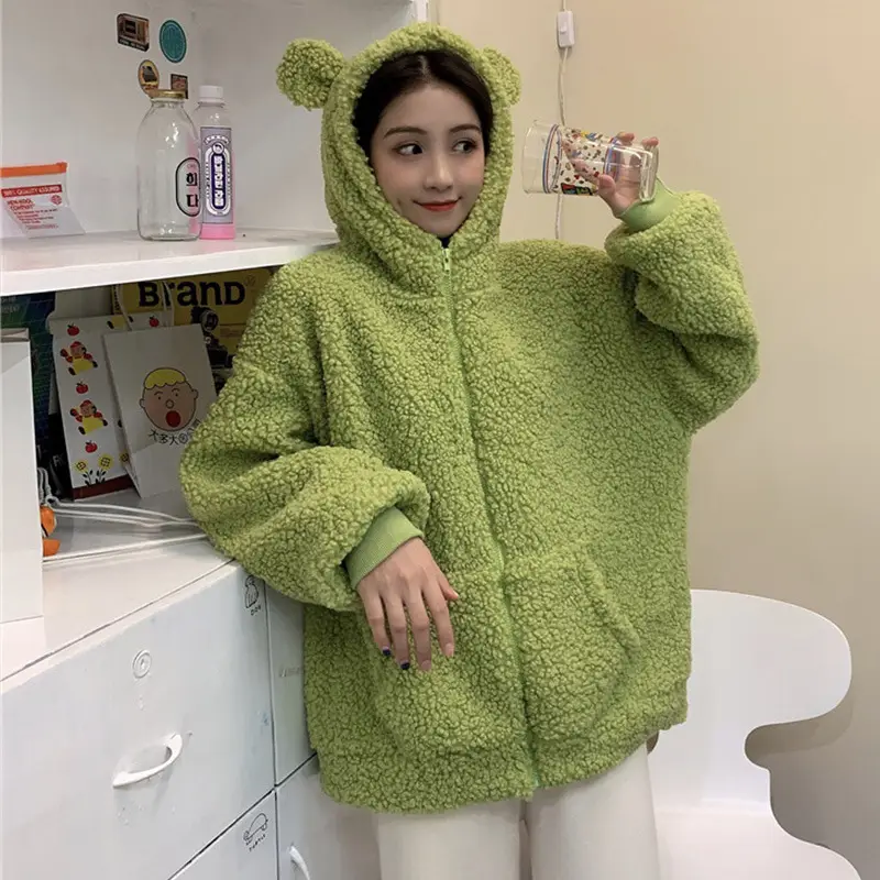 White Bear Ears Japanese Ins Loose Winter Coat