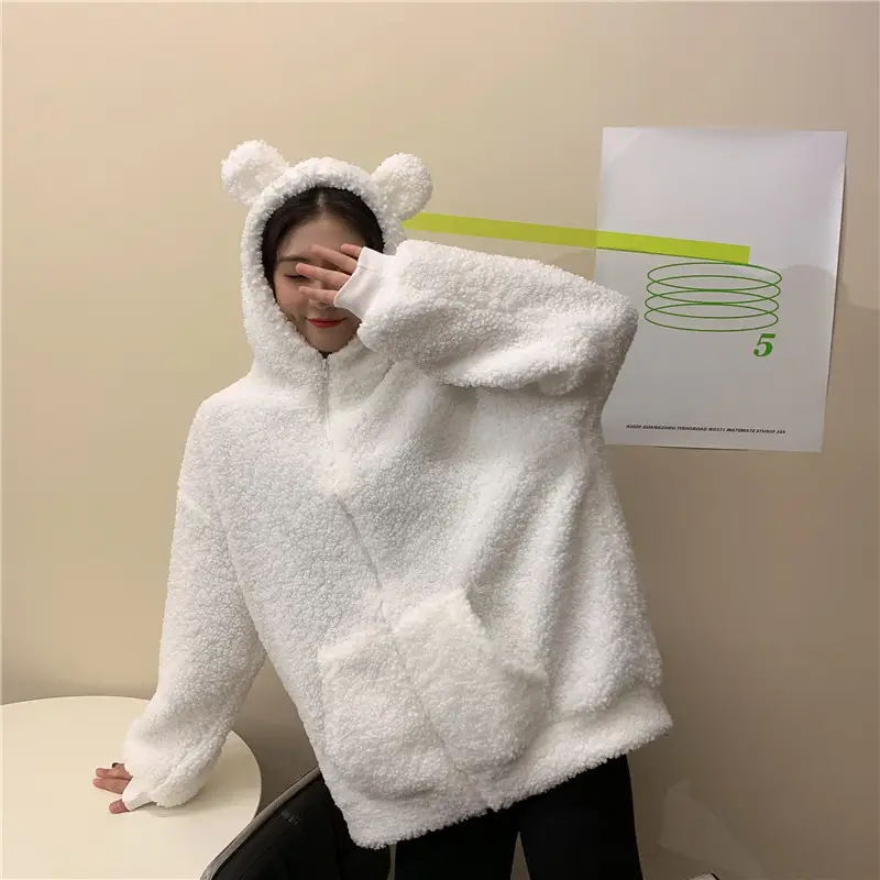 White Bear Ears Japanese Ins Loose Winter Coat — feature 17