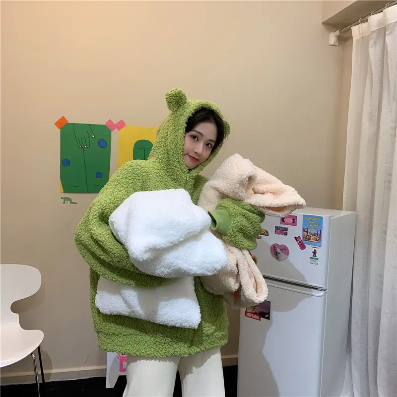 White Bear Ears Japanese Ins Loose Winter Coat — feature 3