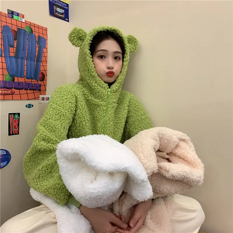 White Bear Ears Japanese Ins Loose Winter Coat — feature 5