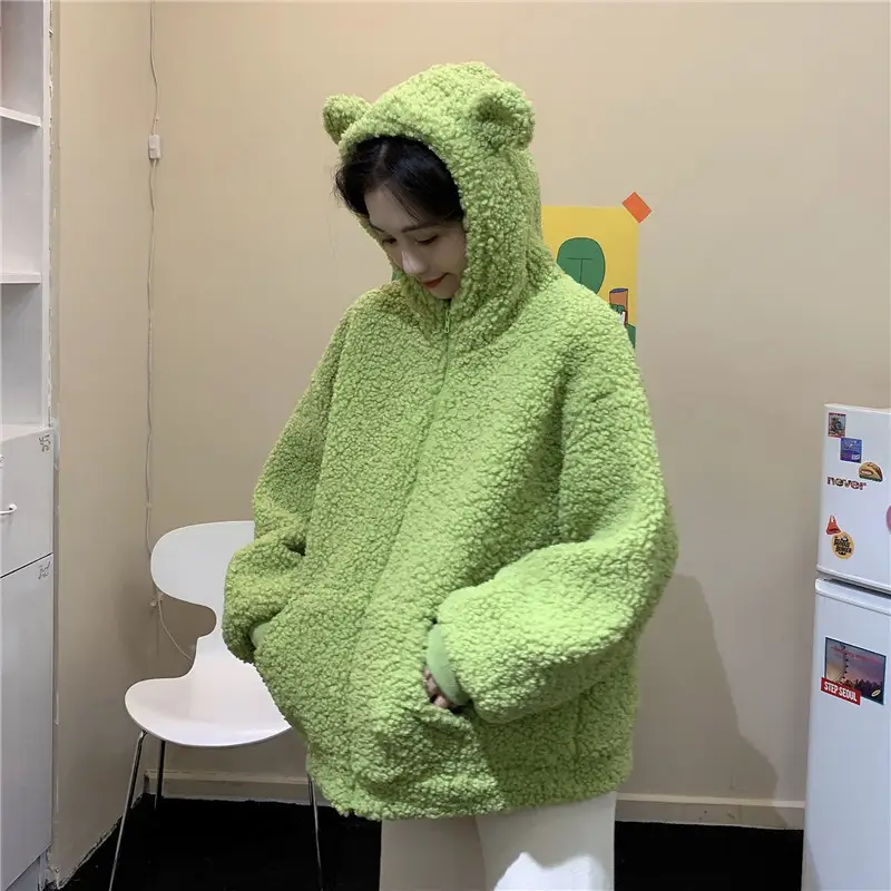 White Bear Ears Japanese Ins Loose Winter Coat — feature 7