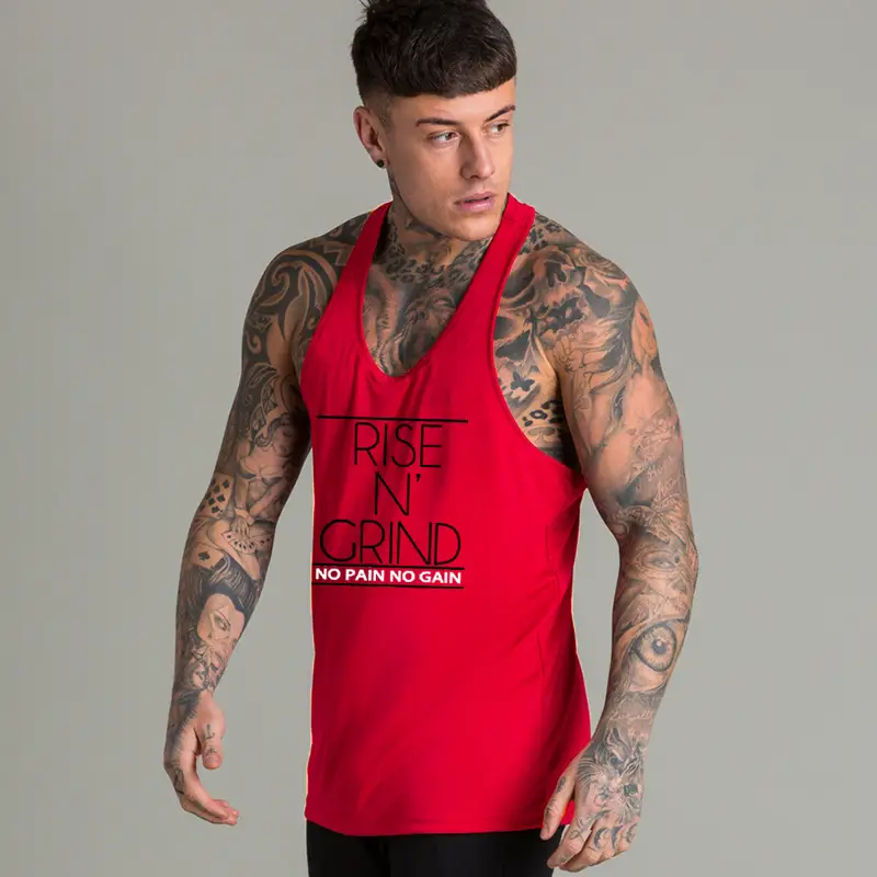Men Printed Muscle Vest Yellow Slim Fit Crewneck - Image 3