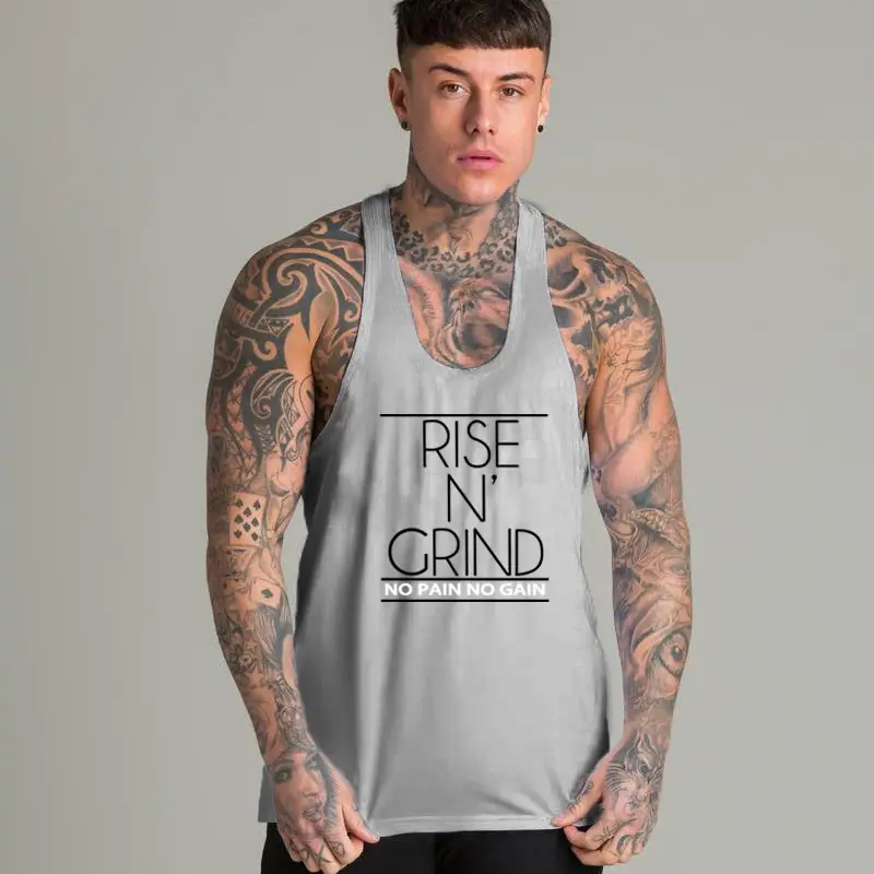 Men Printed Muscle Vest Yellow Slim Fit Crewneck - Image 4