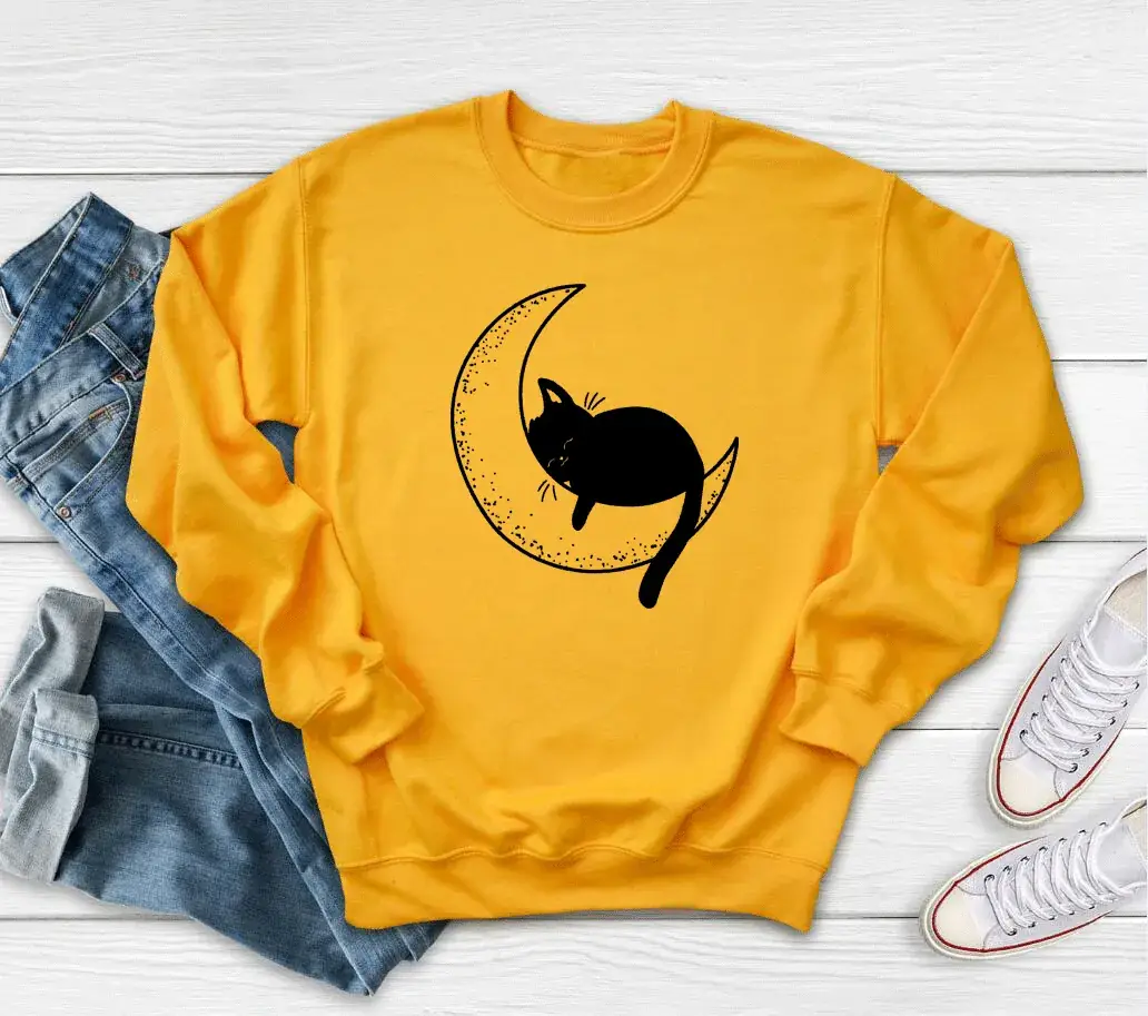 Cat Mom Moon Printed Crewneck Sweatshirt Maroon - Image 3