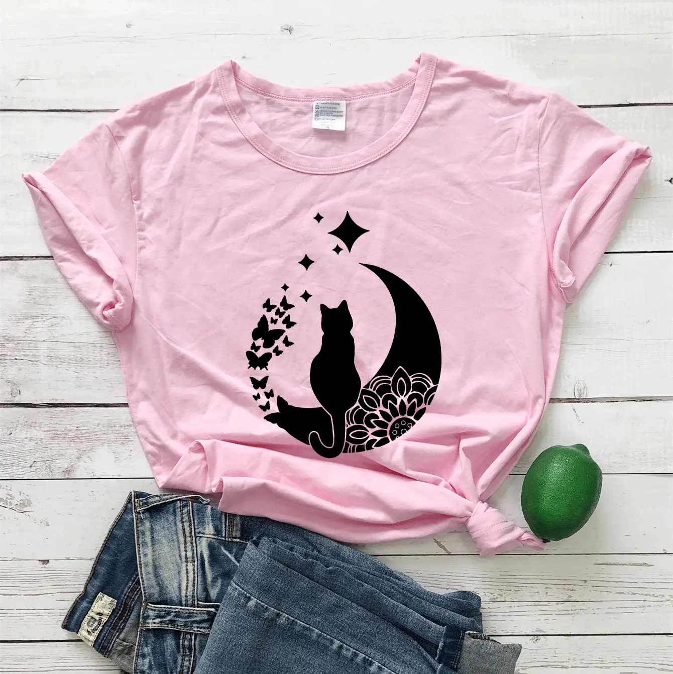 Yellow Cat Moon T-Shirt with Star Design - Image 10