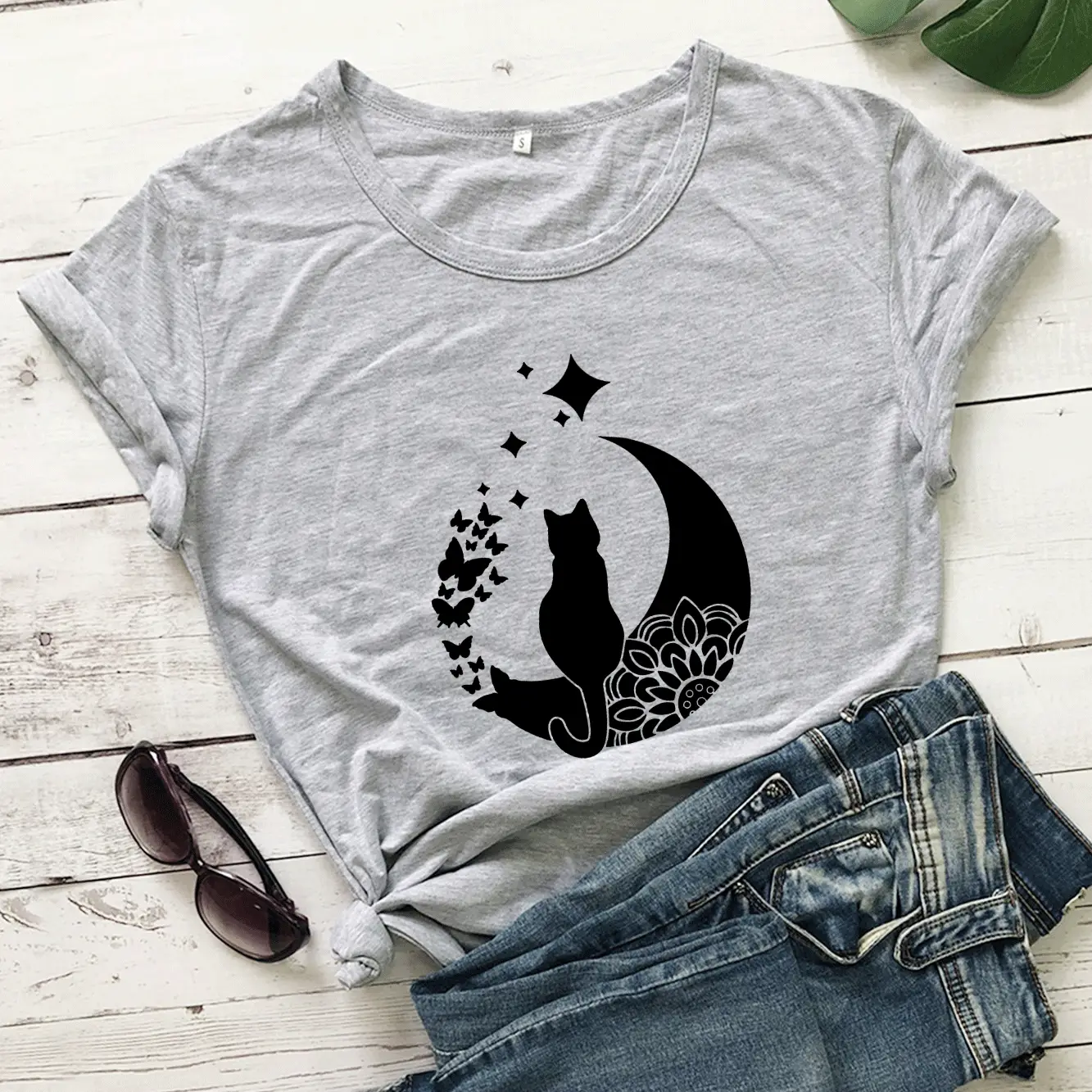 Yellow Cat Moon T-Shirt with Star Design - Image 3