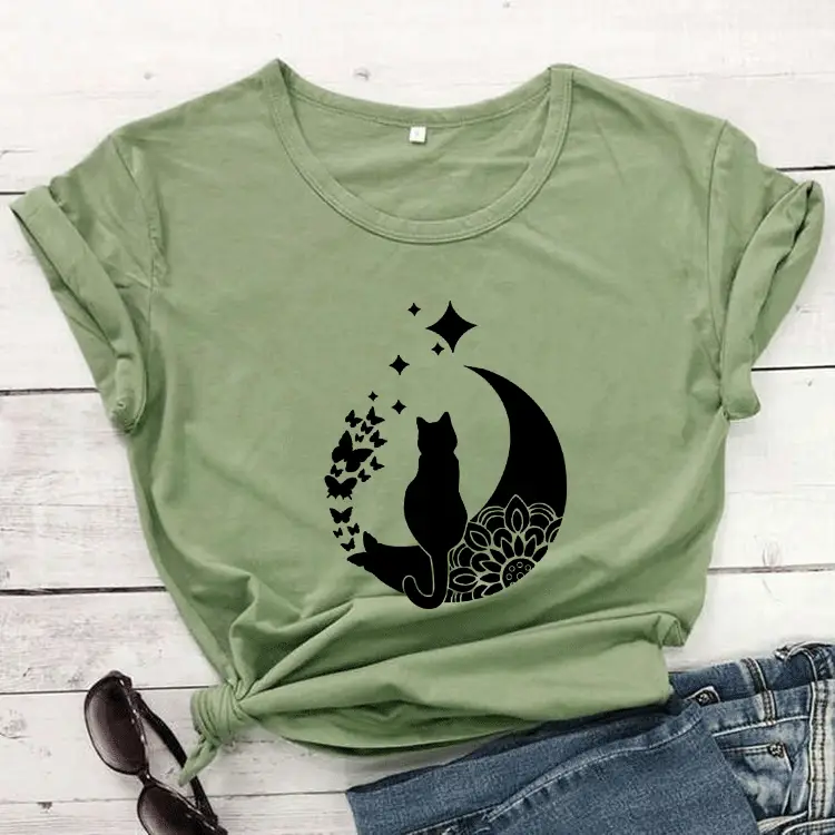 Yellow Cat Moon T-Shirt with Star Design - Image 4