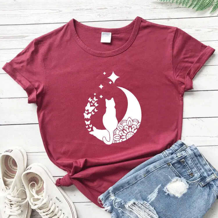 Yellow Cat Moon T-Shirt with Star Design - Image 7