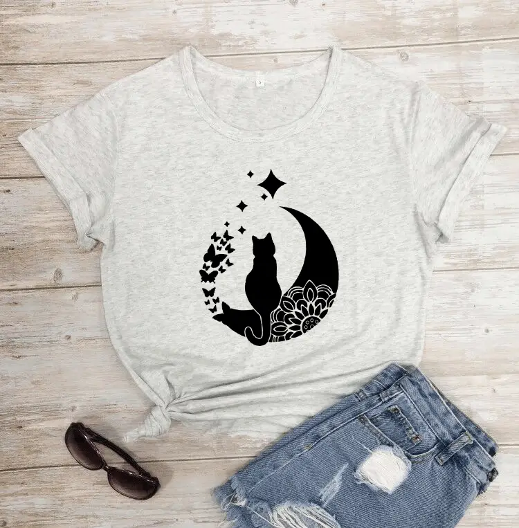 Yellow Cat Moon T-Shirt with Star Design - Image 9