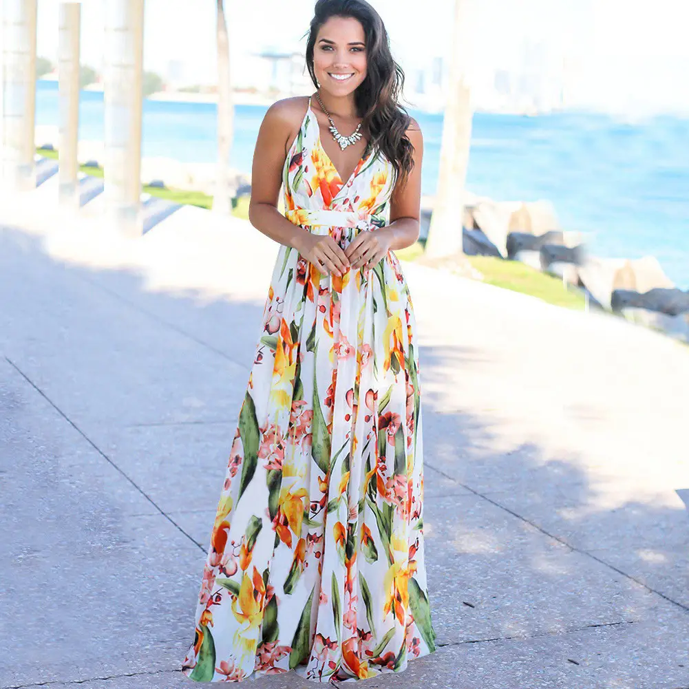 Red Floral Strap Beach Dress for Women - Image 17