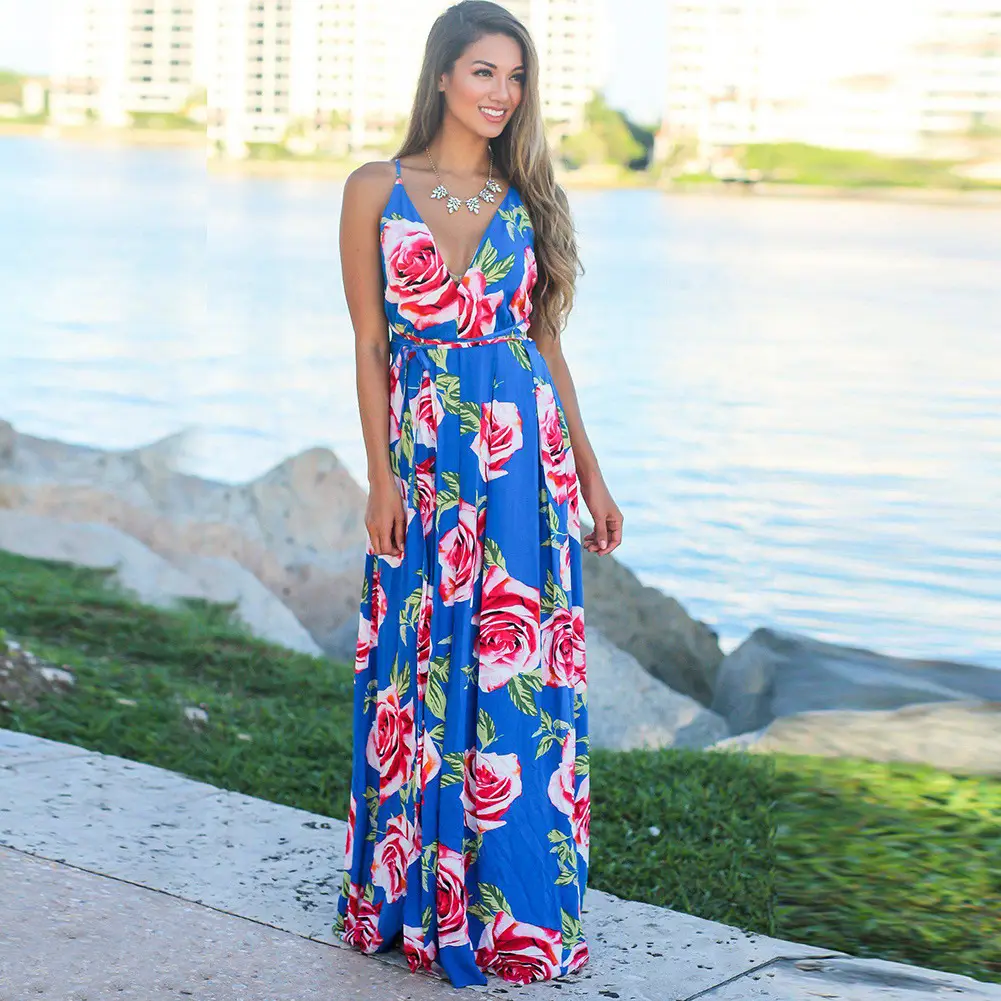 Red Floral Strap Beach Dress for Women - Image 20