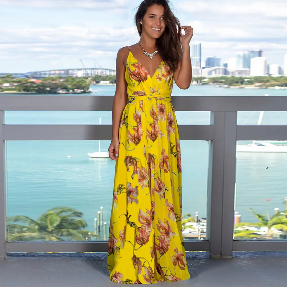 Red Floral Strap Beach Dress for Women - Image 8