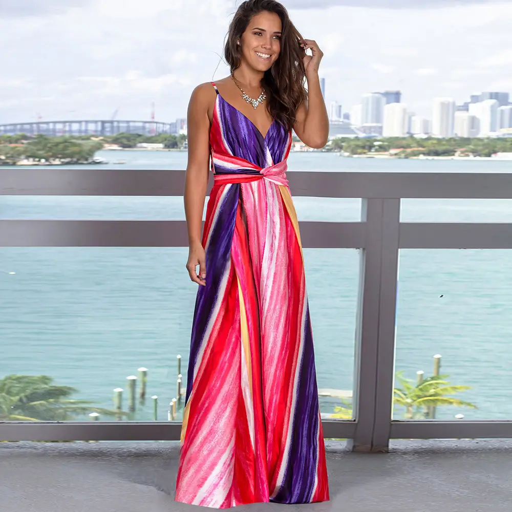 Red Floral Strap Beach Dress for Women - Image 9