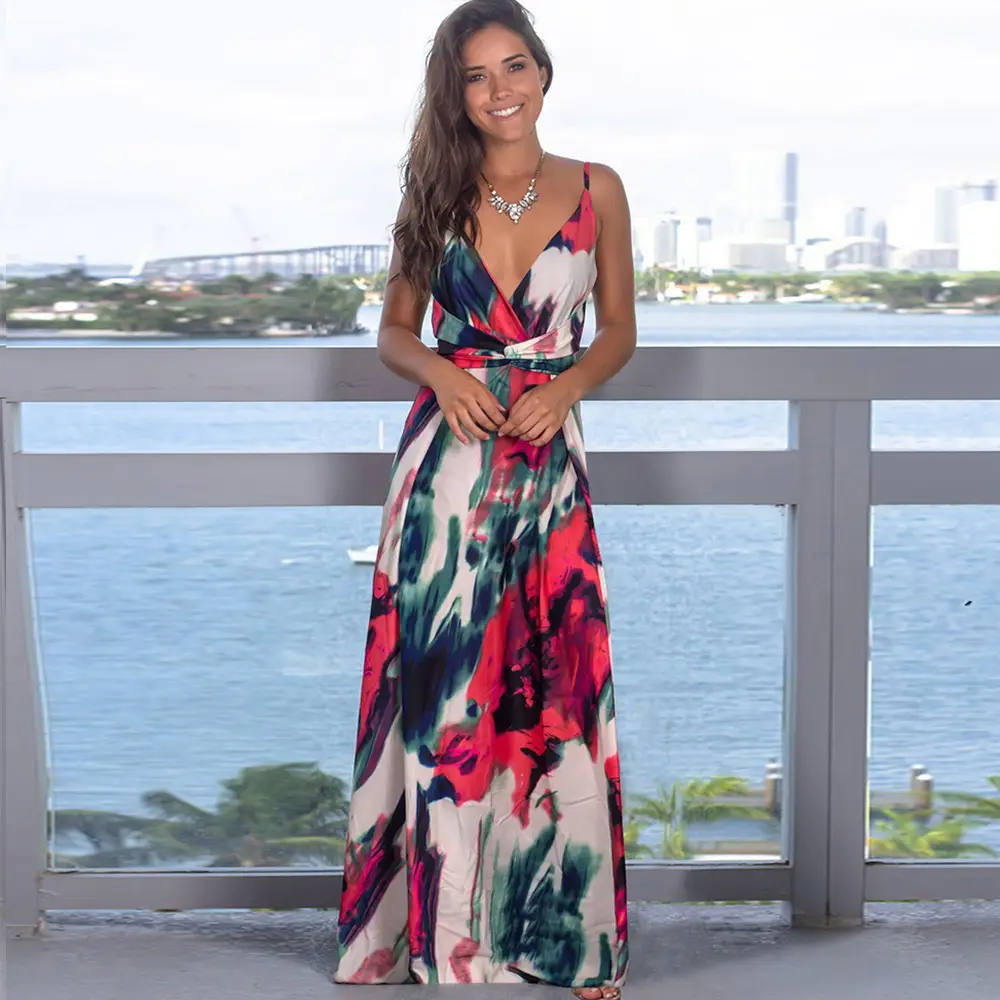 Red Floral Strap Beach Dress for Women - Image 10
