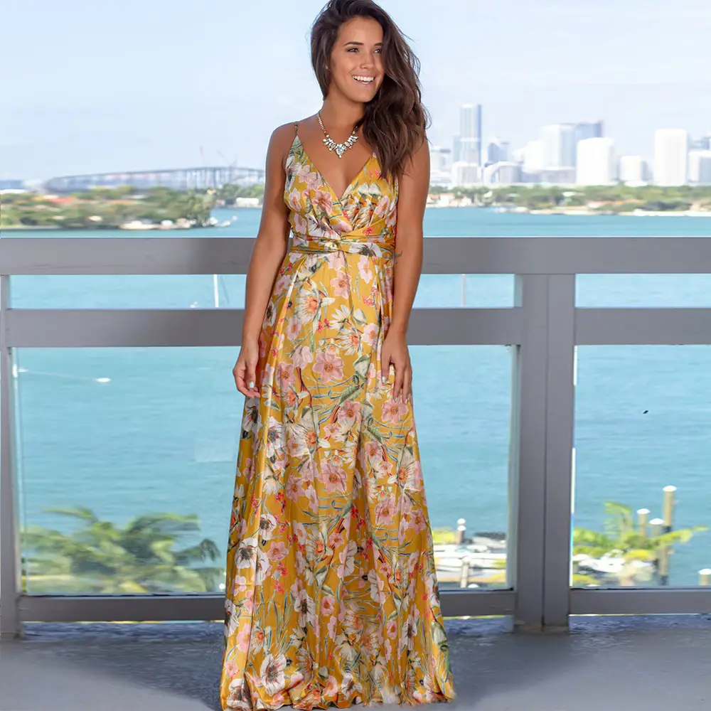 Red Floral Strap Beach Dress for Women - Image 14