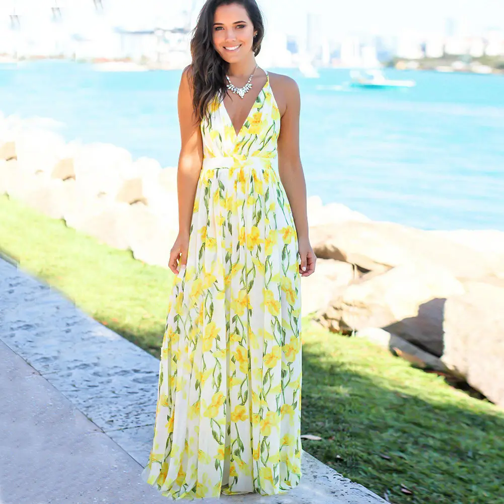 Red Floral Strap Beach Dress for Women - Image 2