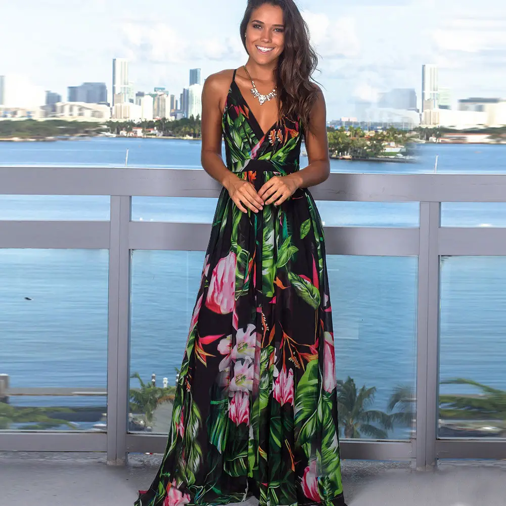Red Floral Strap Beach Dress for Women - Image 4
