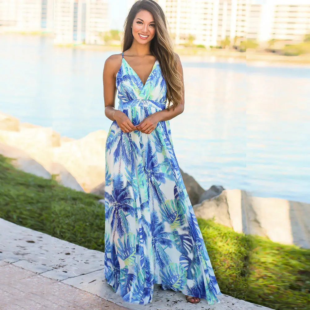 Red Floral Strap Beach Dress for Women - Image 5