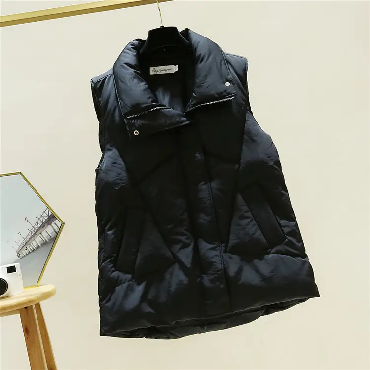 Black Hooded Down Cotton Vest for Women 2025 Winter - Image 4
