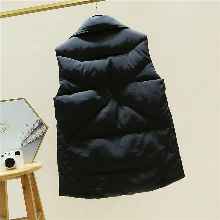 Black Hooded Down Cotton Vest for Women 2025 Winter - Image 5