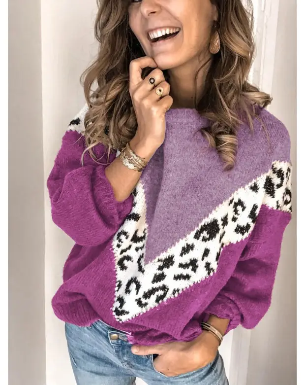 2019 Leopard Print Long Sleeve Sweater for Women