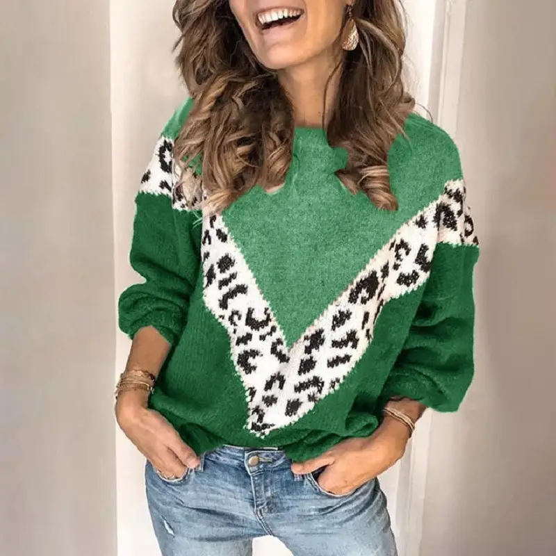 2019 Leopard Print Long Sleeve Sweater for Women