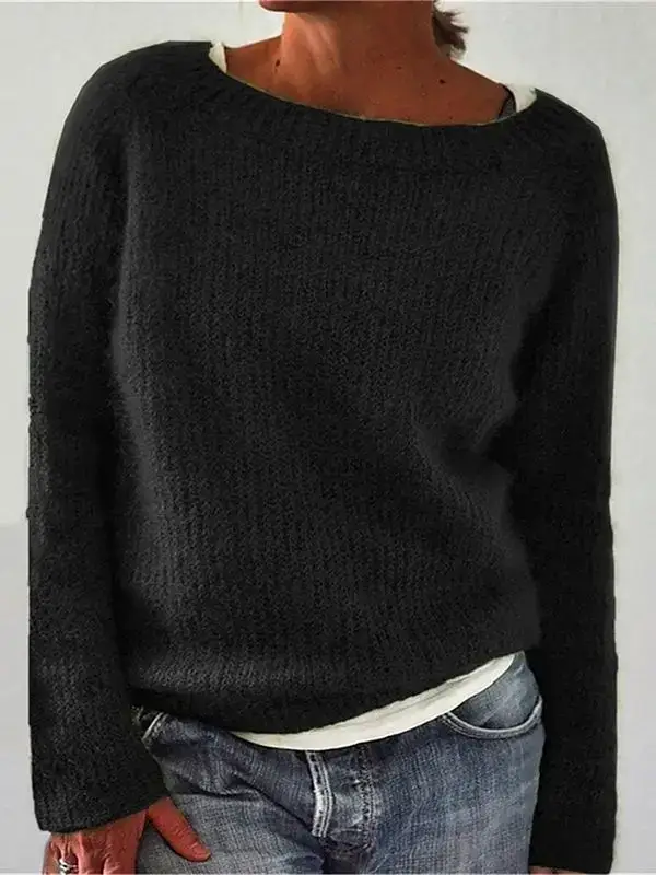 Women Knitted Black Round Neck Sweater - Image 12