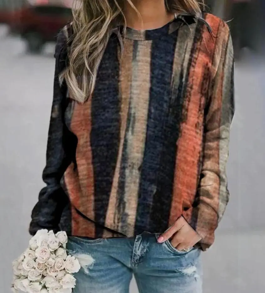 Women Printed Sweatshirt Green Geometric Long Sleeve - Image 23