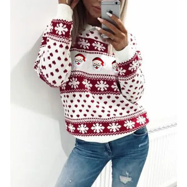 2020 Santa Print Long Sleeve T-Shirt Grey Red - Image 3