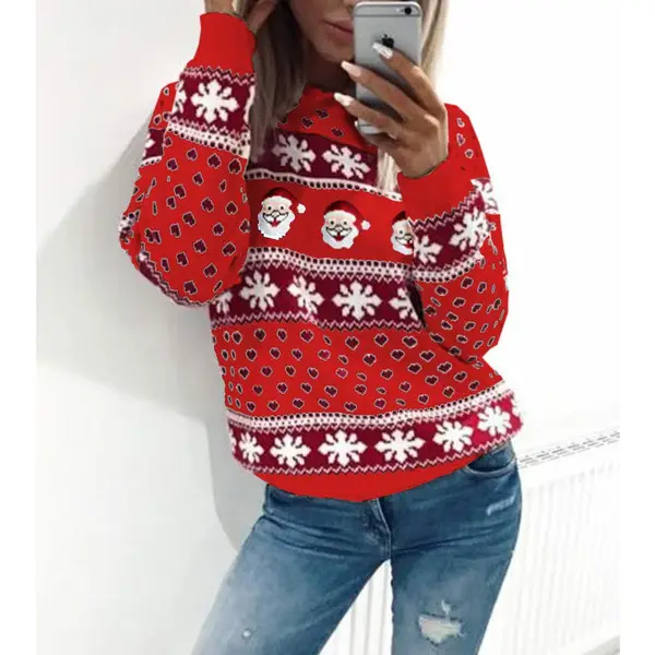 2020 Santa Print Long Sleeve T-Shirt Grey Red - Image 2