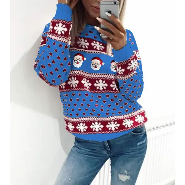 2020 Santa Print Long Sleeve T-Shirt Grey Red - Image 4