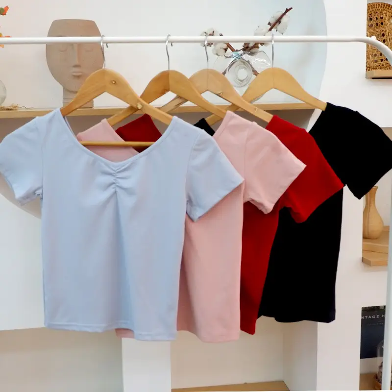 Light Blue Stretch V-Neck T-Shirt Women