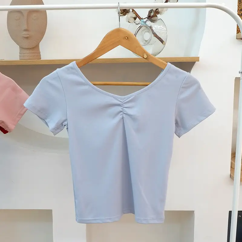 Light Blue Stretch V-Neck T-Shirt Women