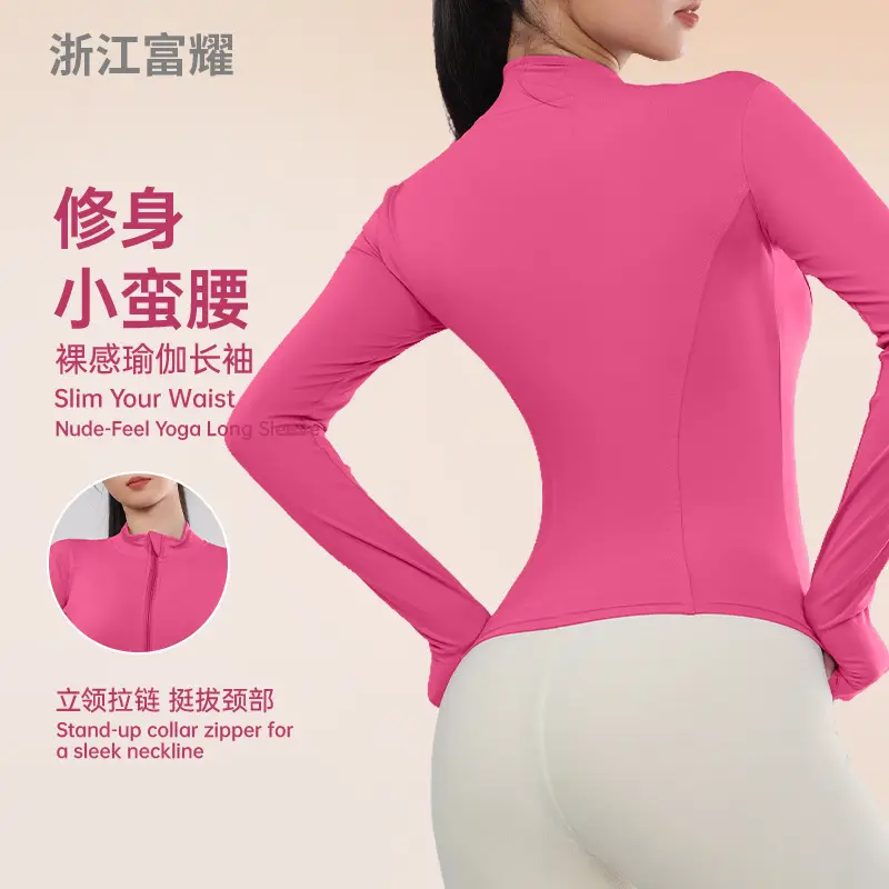 Women's Long Sleeve Yoga Top Blue Quick Dry - Image 12