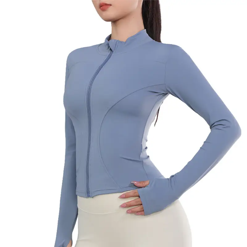 Women's Long Sleeve Yoga Top Blue Quick Dry - Image 15