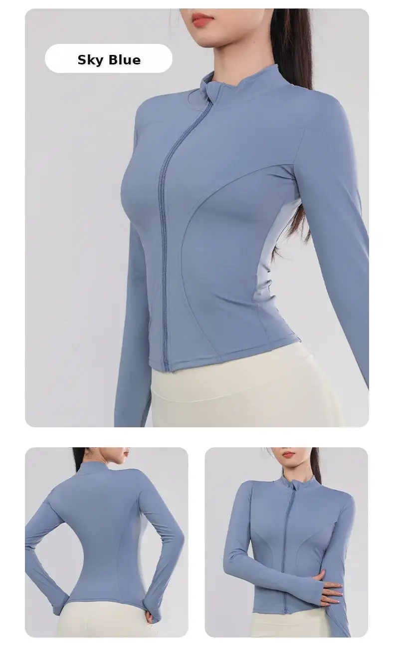 Women's Long Sleeve Yoga Top Blue Quick Dry — feature 17