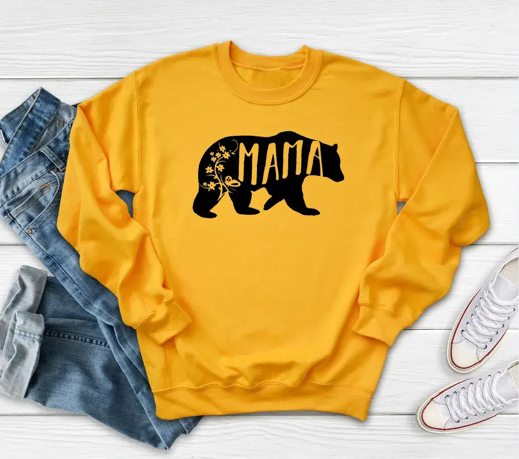 Mama Butterfly Print Sweatshirt White Round Neck