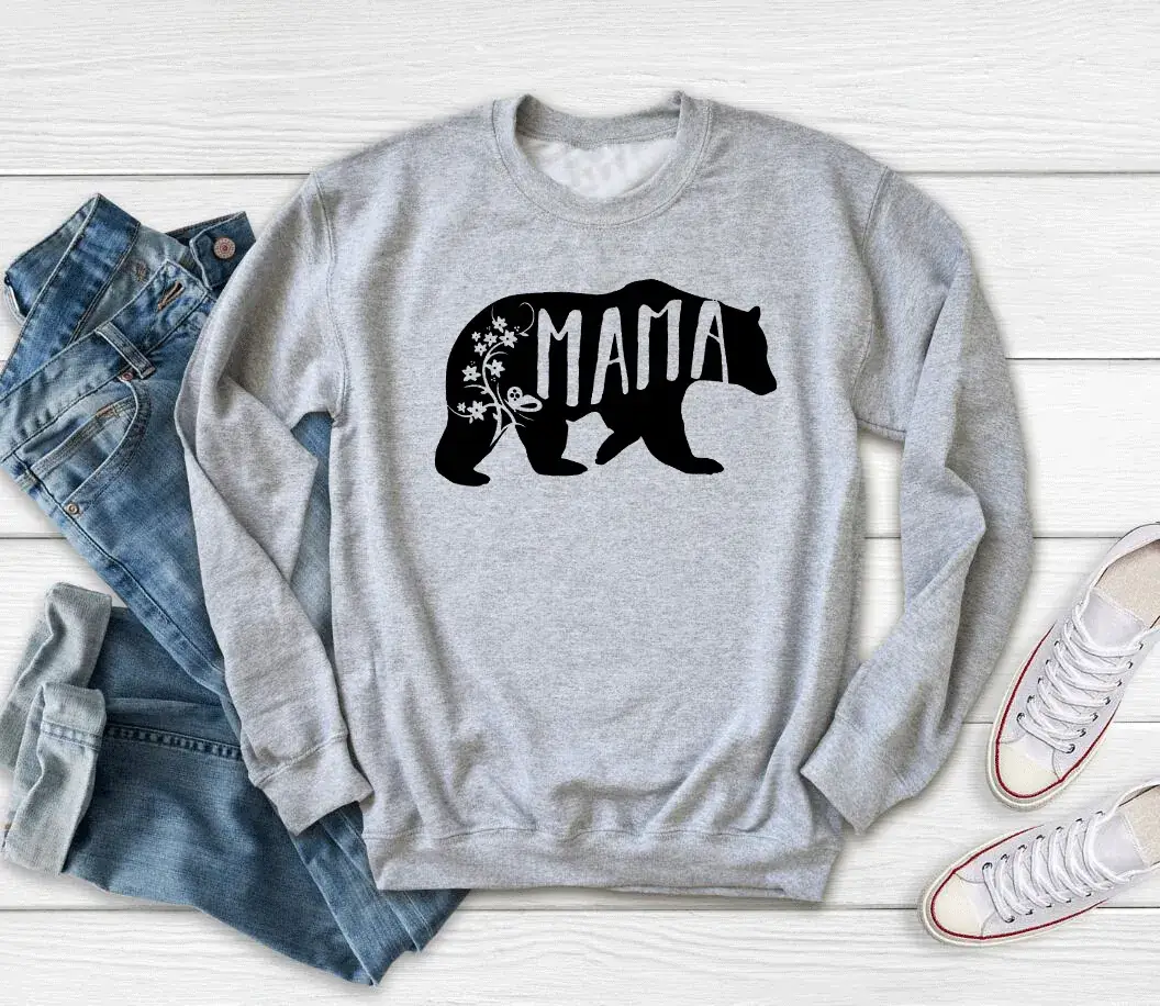 Mama Butterfly Print Sweatshirt White Round Neck