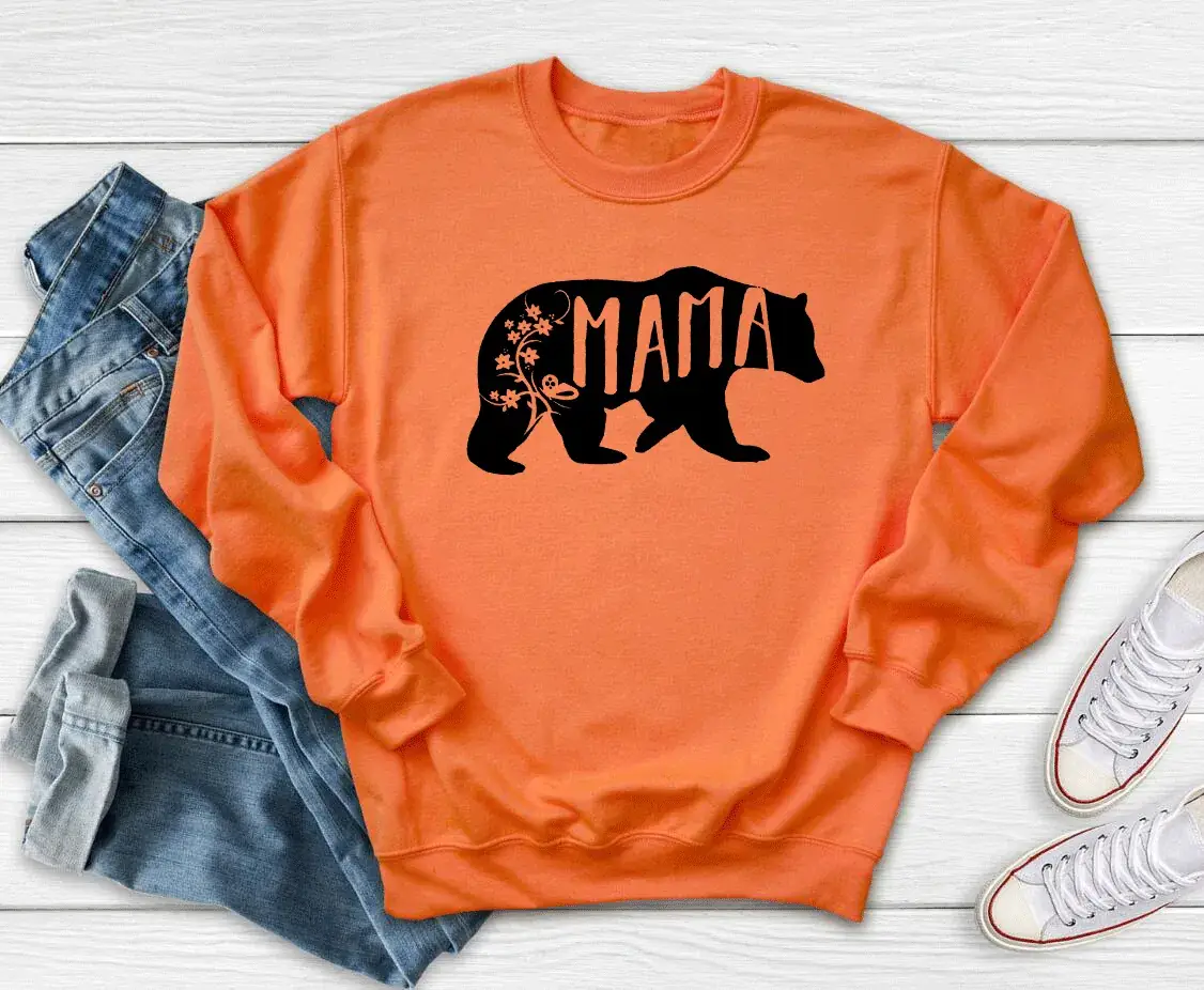 Mama Butterfly Print Sweatshirt White Round Neck