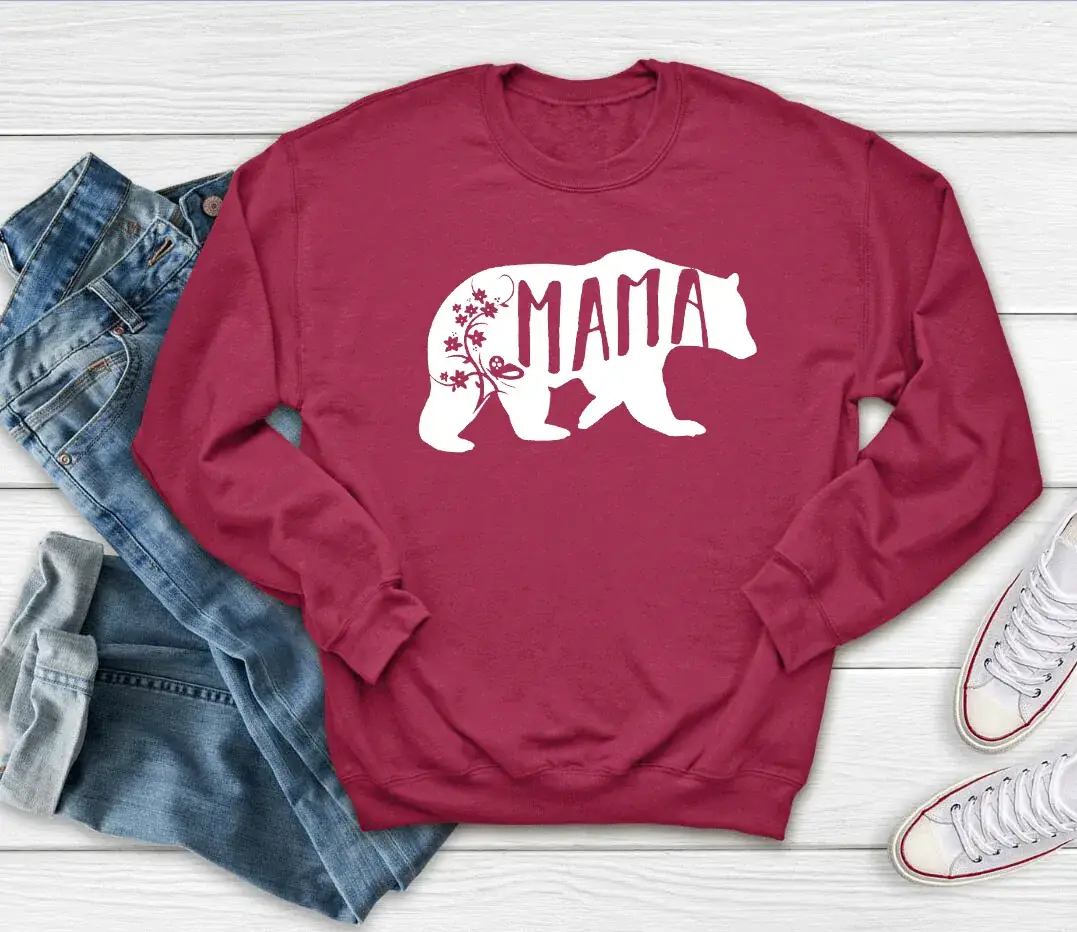 Mama Butterfly Print Sweatshirt White Round Neck