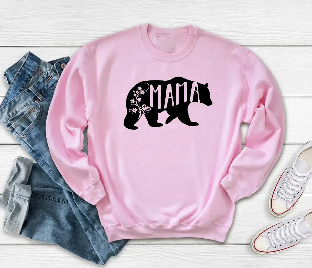 Mama Butterfly Print Sweatshirt White Round Neck