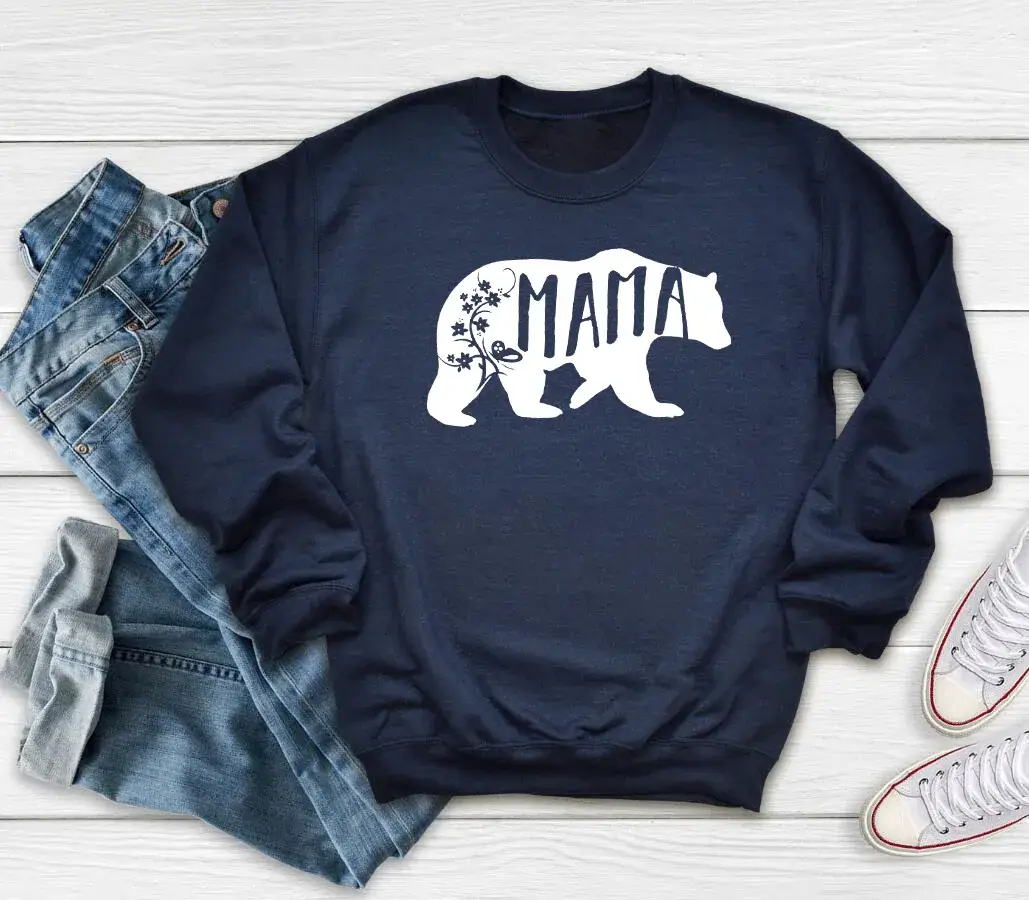 Mama Butterfly Print Sweatshirt White Round Neck