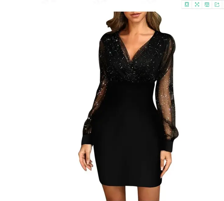 Purple Sequin V-Neck Slim Fitting Dress - Image 3