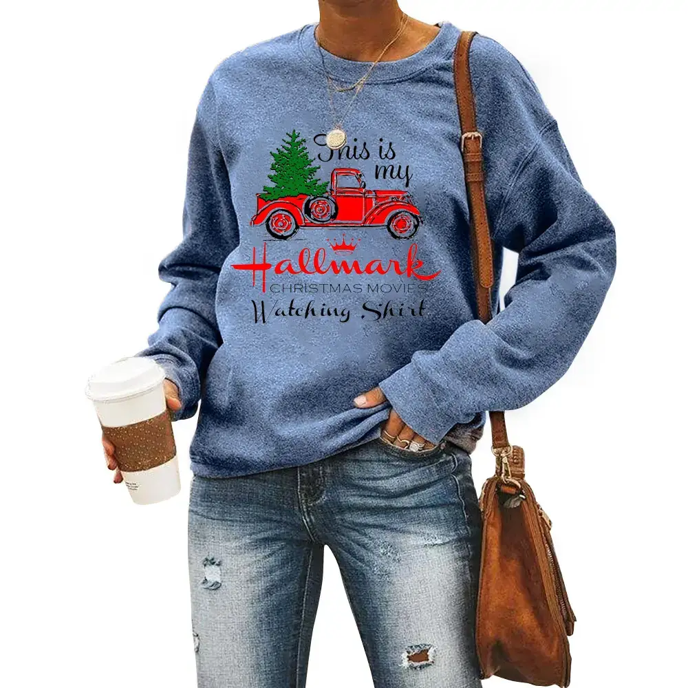 Women's Hallmark Christmas Car Tree Sweater Round Neck Long Sleeve - Image 3